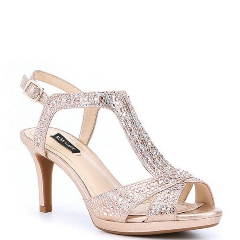 Alex Marie Rose Gold Crystal T-Strap Dress Sandal